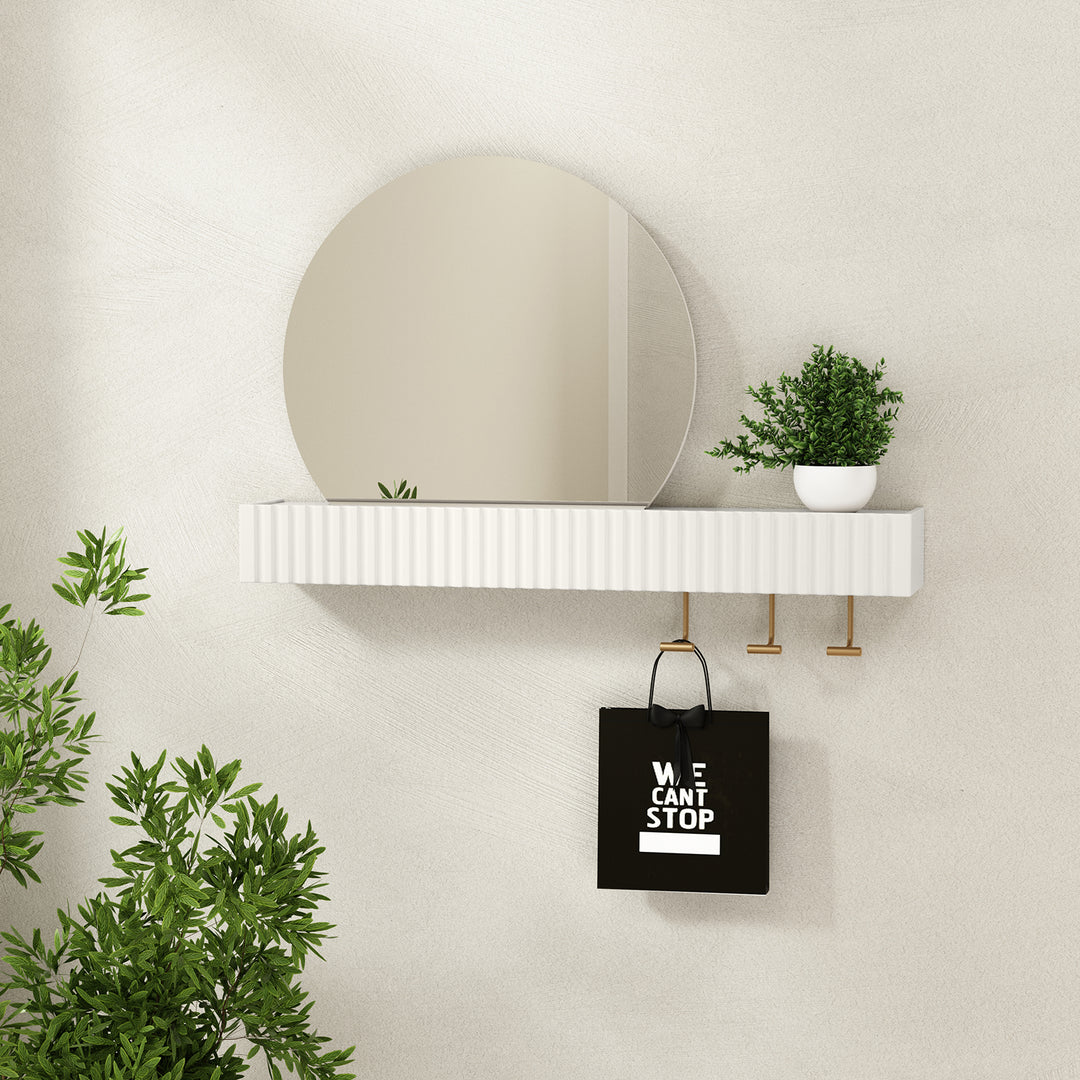 HLR® Round Wall Mirror with Shelf & Hooks – Functional Decor for Bathroom, Entryway, Bedroom & Living Room