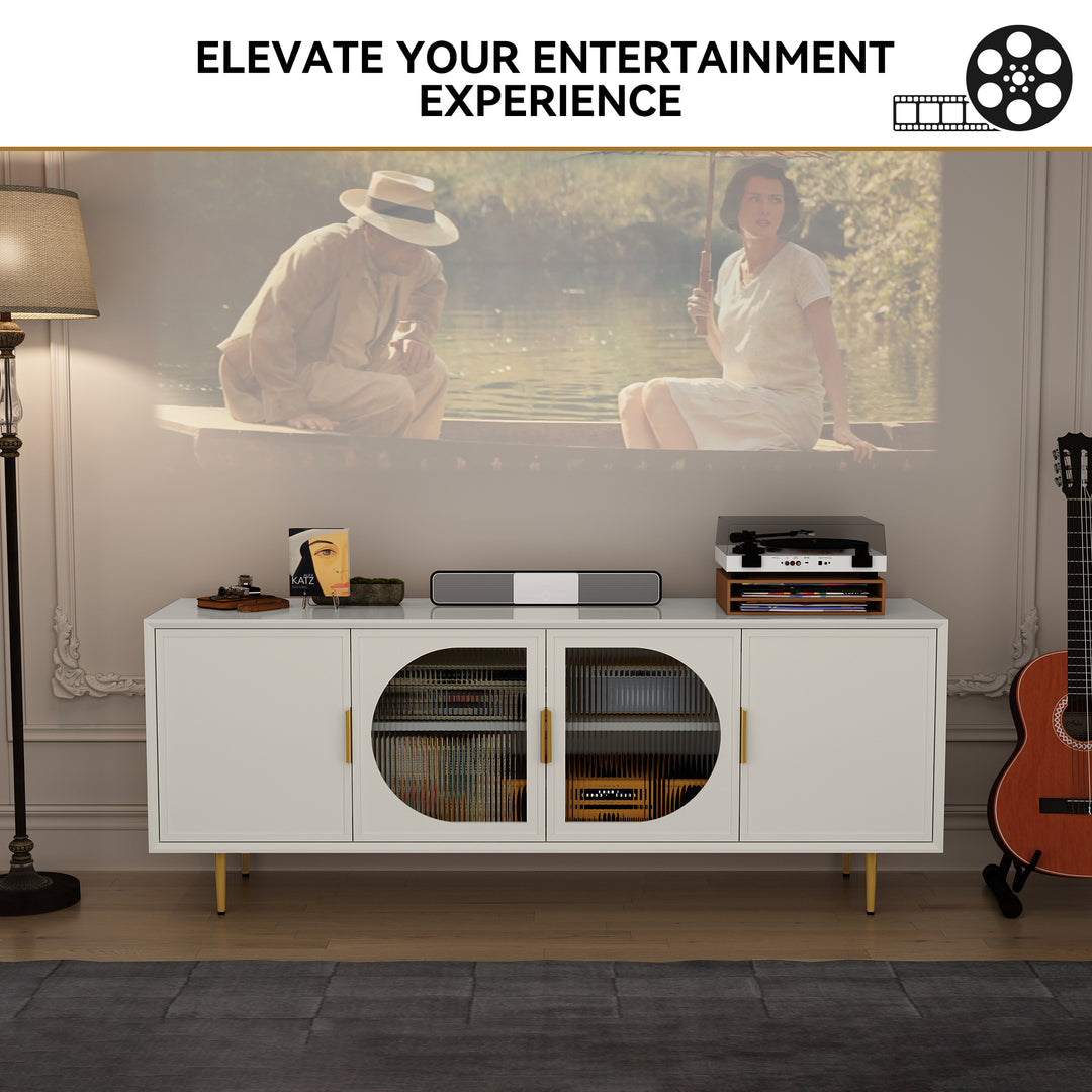 HLR® Modern TV Stand for TVs Up to 70" with Glass-Door Console & Gold Legs – Wooden Entertainment Center for Living & Bedroom