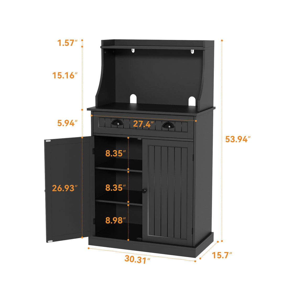 HLR® 54" White Microwave Stand with Drawers & Hutch – Adjustable Shelf Pantry Cabinet for Kitchen, Dining & Living Spaces
