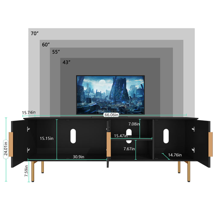 HLR® Mid Century Modern Fluted 66" TV Stand with Storage – Fits TVs up to 75" – Wooden Entertainment Center for Living Room & Family Room