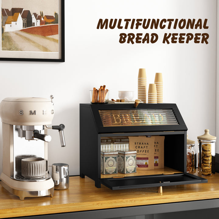 HLR® Double Layer Wooden Bread Box with Golden Trim – Space-Saving Corner Design – Countertop Kitchen Storage