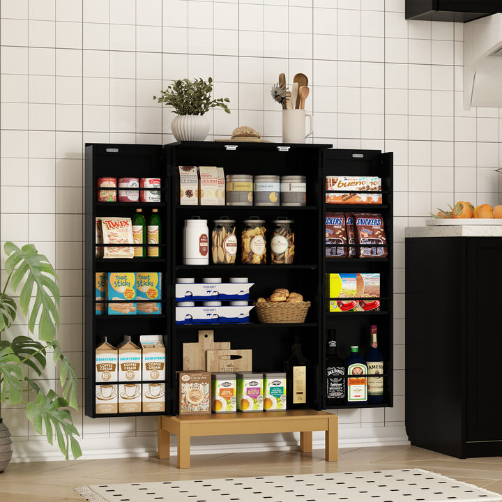 HLR® 45" Kitchen Pantry Cabinet with Gold Trim – Storage Cabinet for Kitchen & Dining Room