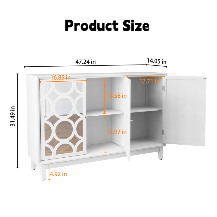 HLR® Modern Sideboard Buffet with 4 Mirror Doors – Glam Accent Storage Cabinet for Living, Dining & Entryway