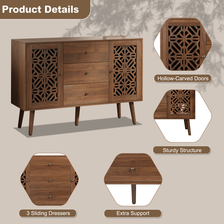 HLR® 48" Wooden Credenza Sideboard with 2 Doors & 3 Drawers Storage TV Stand for Living Room to Organize Clutter and Fits Most TVs