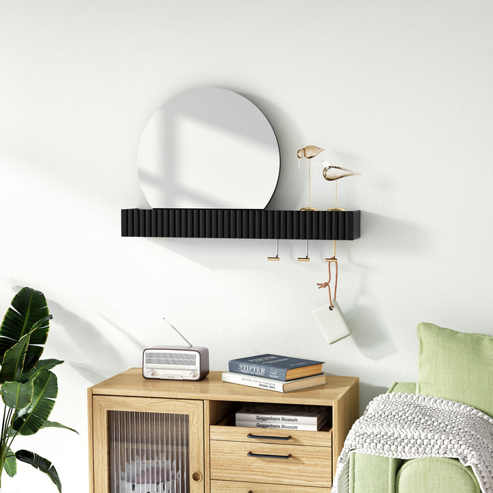 HLR® Round Wall Mirror with Shelf & Hooks – Functional Decor for Bathroom, Entryway, Bedroom & Living Room