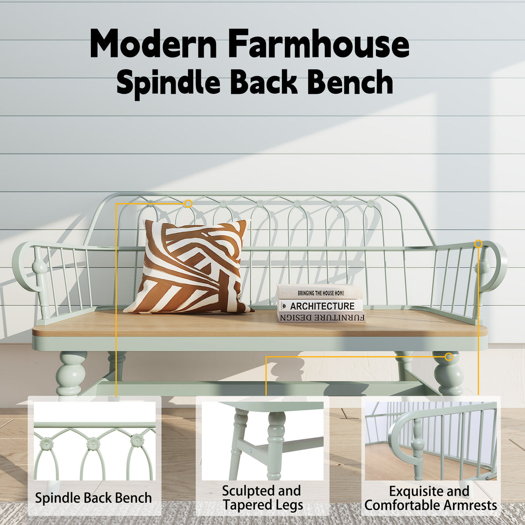 HLR® Mid-Century Modern Entryway Bench – Metal Frame with Solid Wood Legs | Industrial Hallway Seating with Retro Charm