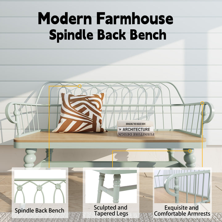 HLR® Mid-Century Modern Entryway Bench – Metal Frame with Solid Wood Legs | Industrial Hallway Seating with Retro Charm