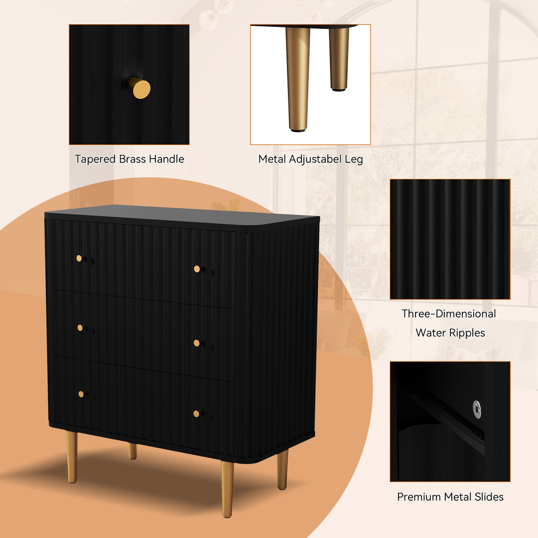 HLR® White Modern Tall Wood Dresser 3-Drawer Storage Cabinet with Fluted Texture – Stylish Organizer for Bedroom, Closet, Living Room & Hallway
