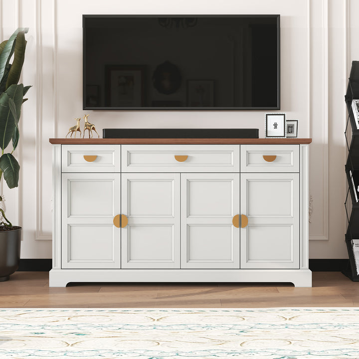 HLR® 59" Modern Large Sideboard Buffet Cabinet with 3 Drawers & 4 Doors – Organize Kitchen Clutter & Maximize Space, Green/White