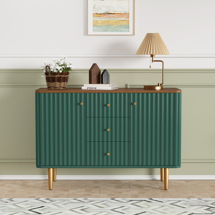 HLR® Modern Fluted Accent Sideboard Buffet with Drawers & Storage Cabinet – Stylish Organizer for Entryway, Kitchen & Living Room