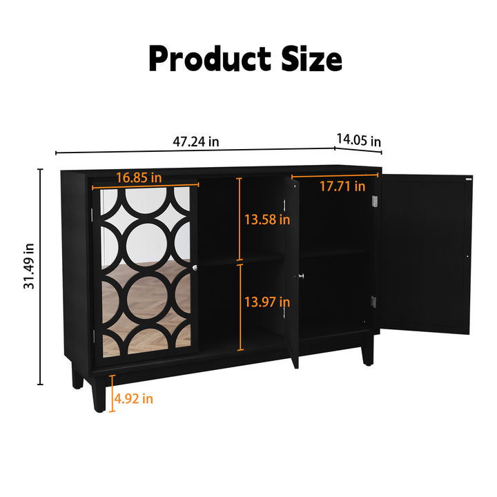 HLR® Modern Sideboard Buffet with 4 Mirror Doors – Glam Accent Storage Cabinet for Living, Dining & Entryway