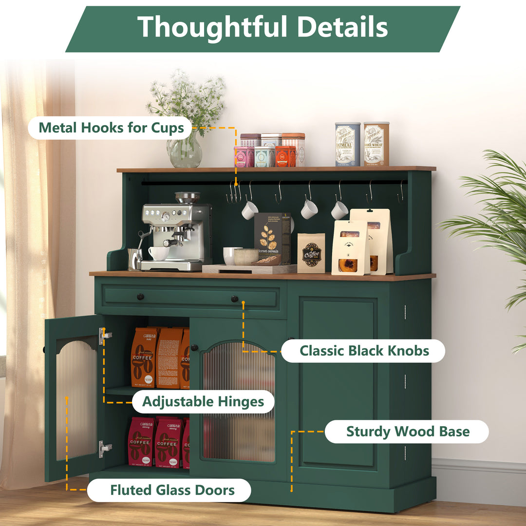 HLR® 48" Farmhouse-Style Kitchen Pantry with Glass Doors & Drawer – Wood Coffee Bar Cabinet with Microwave Hutch for Living & Dining Rooms