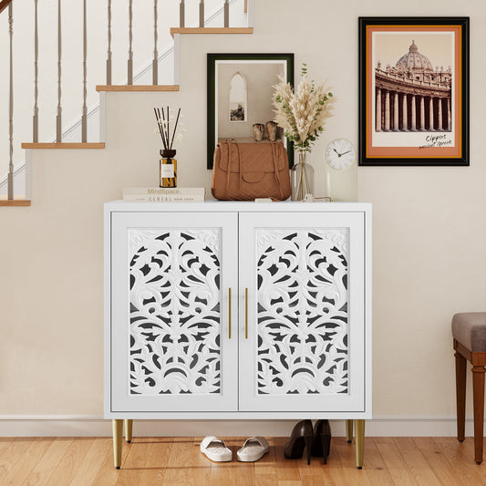 HLR® 2-Door Vintage Hollow-Carved Accent Cabinet – Multi-Purpose Storage Buffet Credenza for Living, Dining & Entryway