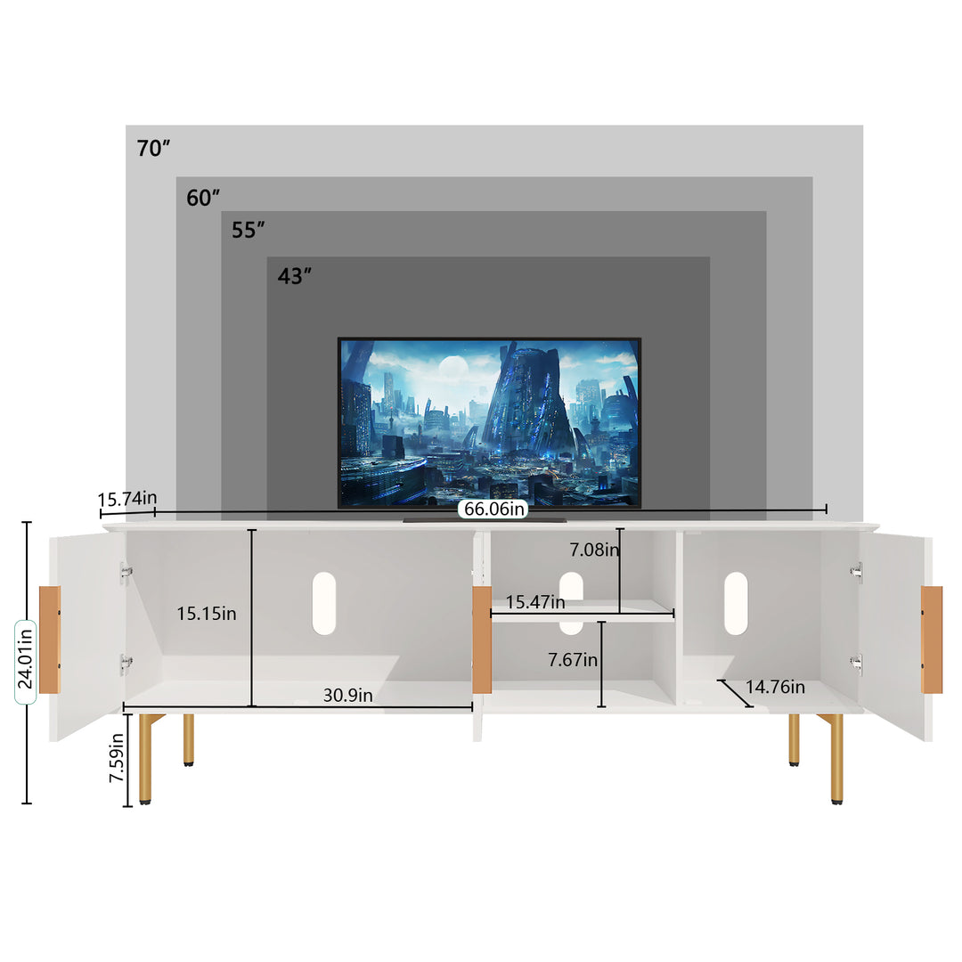 HLR® Mid Century Modern Fluted 66" TV Stand with Storage – Fits TVs up to 75" – Wooden Entertainment Center for Living Room & Family Room