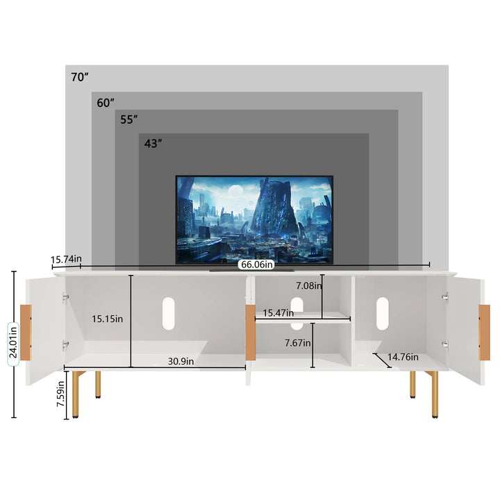 HLR® Mid Century Modern Fluted 66" TV Stand with Storage – Fits TVs up to 75" – Wooden Entertainment Center for Living Room & Family Room