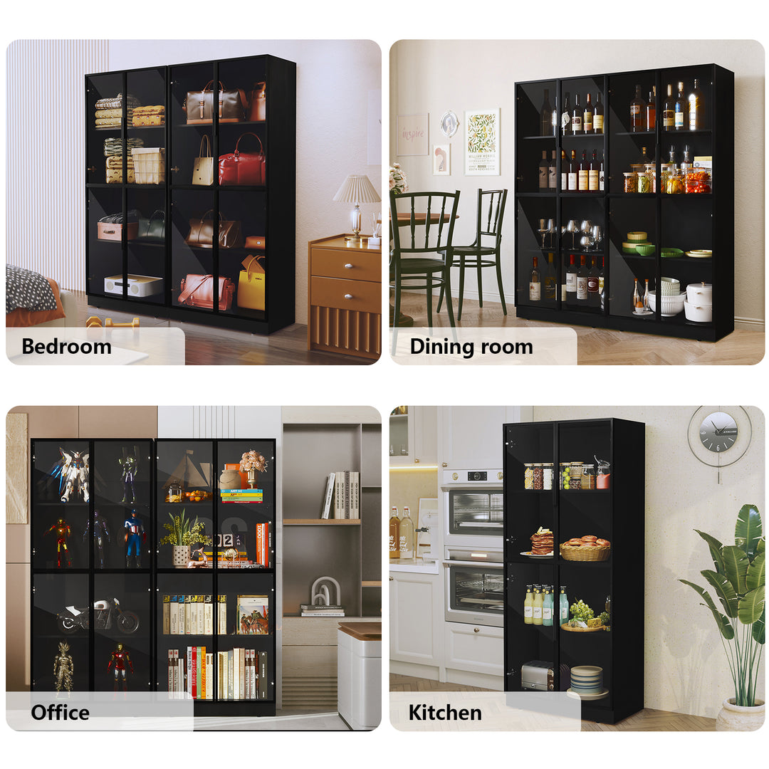 HLR® Modern Tall Glass-Door Curio Display Cabinet – 4-Tier Shelving for Collectibles – Stylish Showcase for Living Room & Home Office