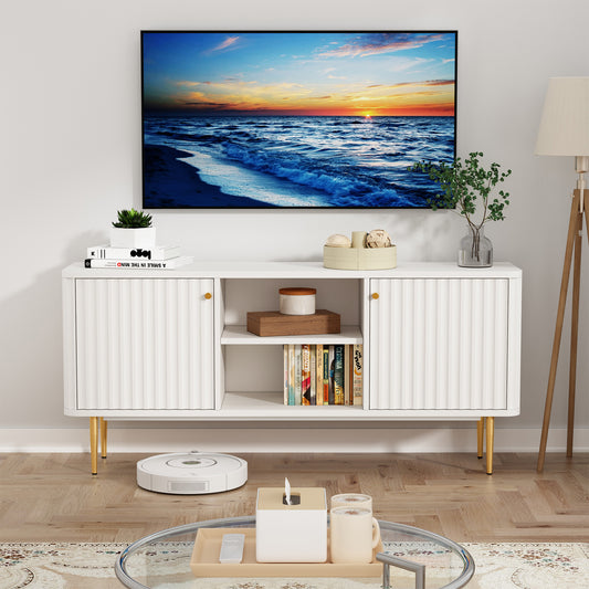 HLR® Mid Century Modern Fluted TV Stand with Stylish Storage for Living Room & Bedroom