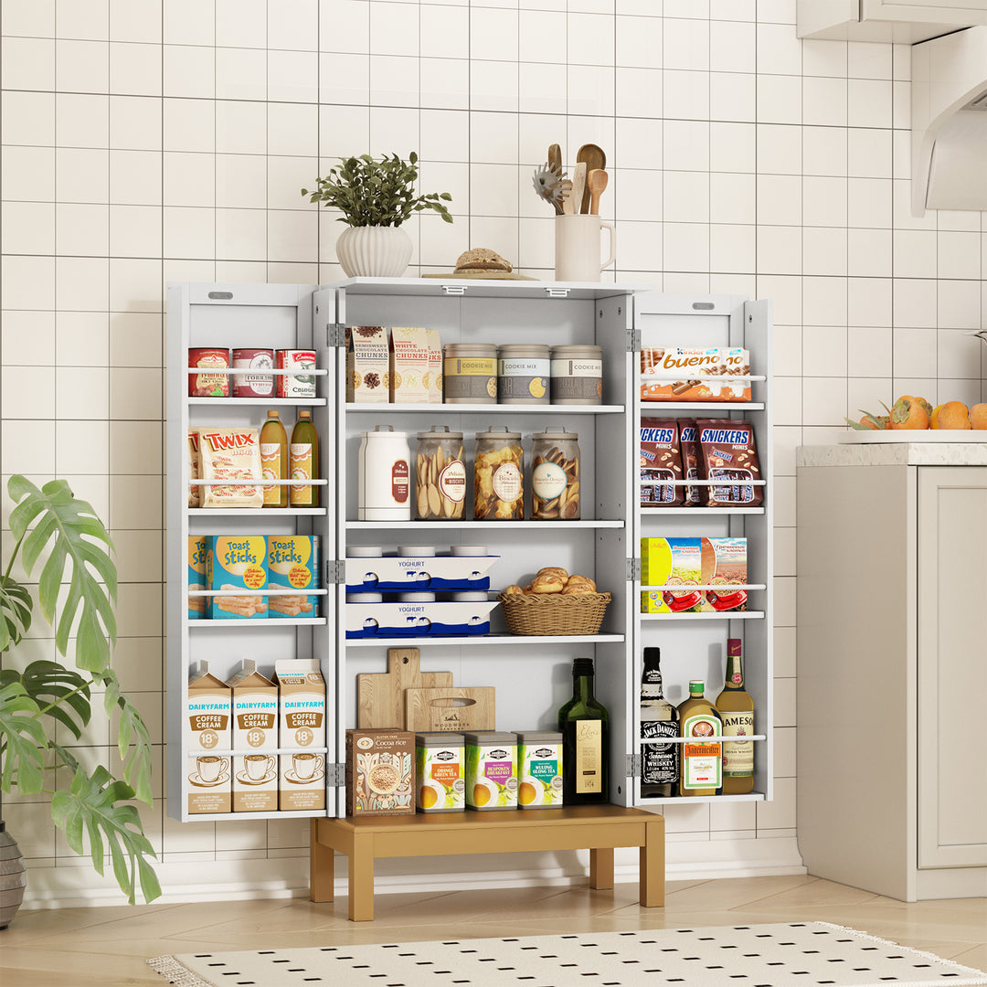 HLR® 45" Kitchen Pantry Cabinet with Gold Trim – Storage Cabinet for Kitchen & Dining Room