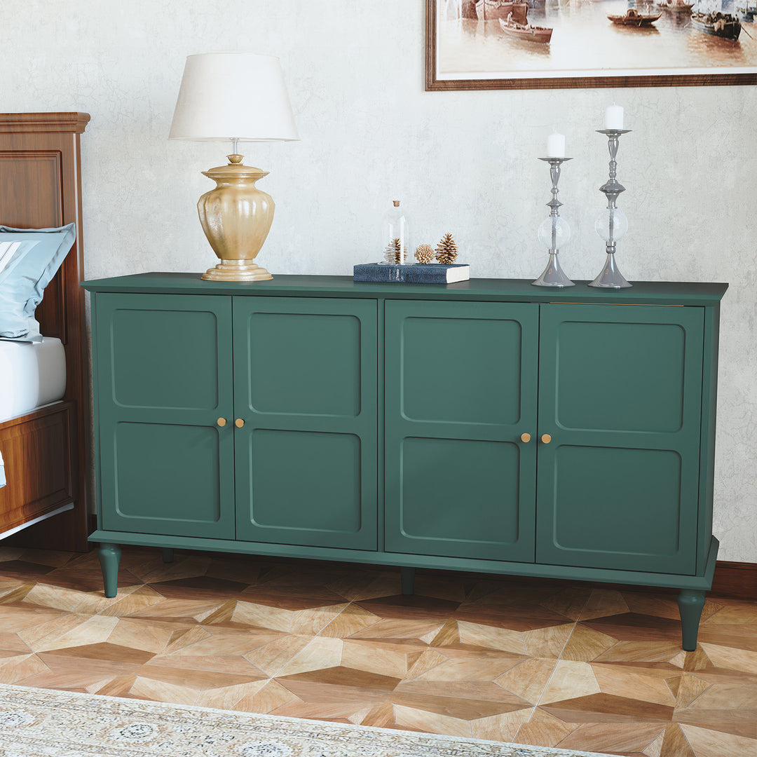 HLR® Mid Century 58'' Wooden Sideboard Buffet Cabinet – 4-Door Storage for Living, Dining & Bedroom