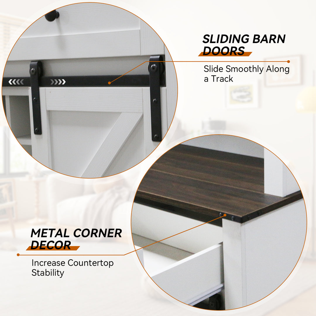HLR® Wine Bar Buffet Cabinet – Sliding Barn Door, Drawers & Wine/Glass Rack – Stylish Storage for Dining Room