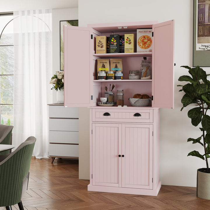 HLR® Classic White Freestanding Pantry Cabinet with Adjustable Shelves & Drawer – Versatile Storage for Kitchen, Bathroom & Hallway