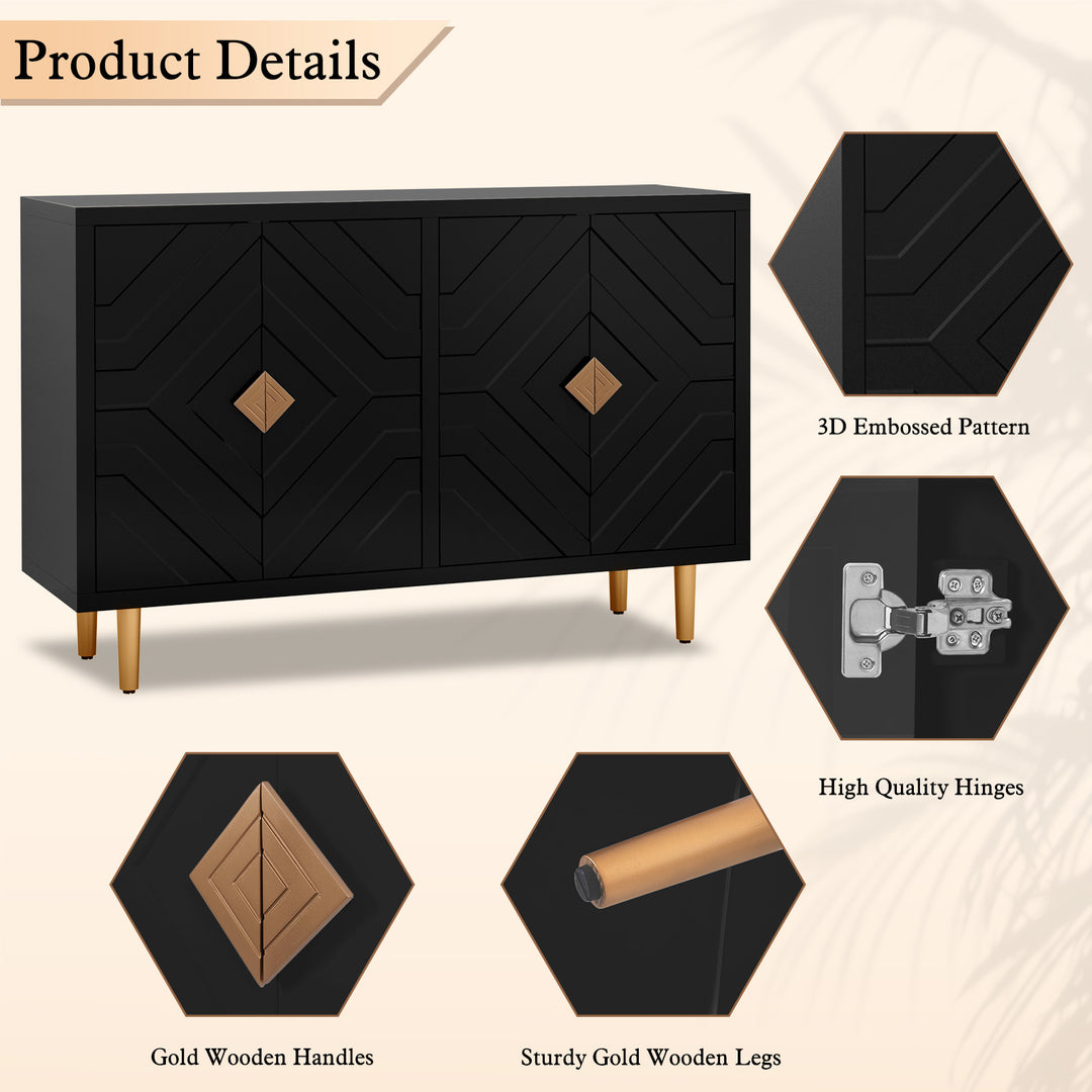 HLR® Modern Accent Cabinet – Decorative Embossed Pattern Doors Sideboard Buffet Credenza with Storage – Stylish Storage for Living Room & Dining