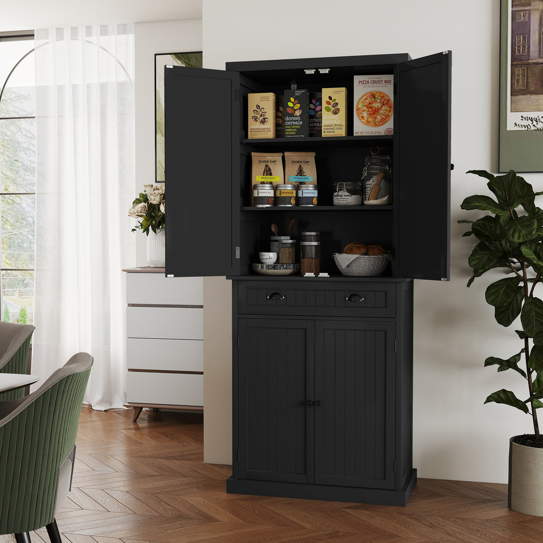HLR® Classic White Freestanding Pantry Cabinet with Adjustable Shelves & Drawer – Versatile Storage for Kitchen, Bathroom & Hallway