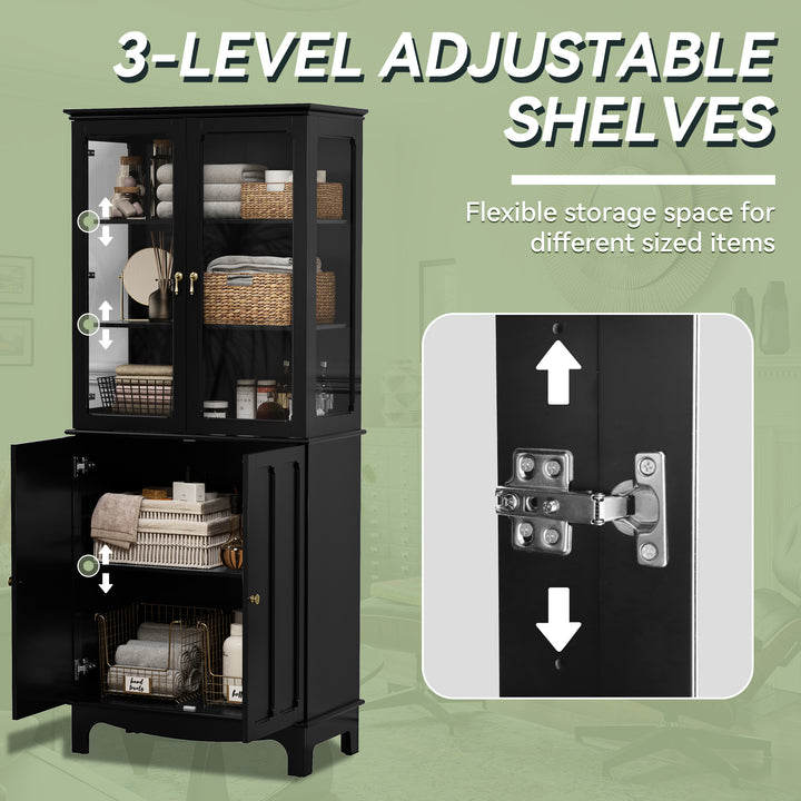HLR® 72" Classical Freestanding Pantry Sideboard with Glass Doors – Adjustable Shelves Tall Storage Cabinet for Kitchen, Dining & Living Room