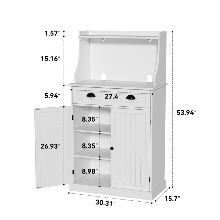 HLR® 54" White Microwave Stand with Drawers & Hutch – Adjustable Shelf Pantry Cabinet for Kitchen, Dining & Living Spaces