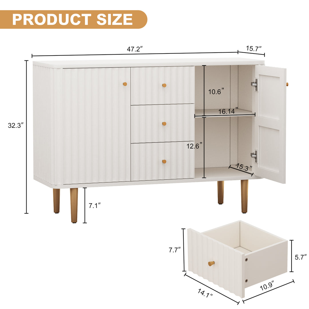 HLR® Modern Fluted Accent Sideboard Buffet with Drawers & Storage Cabinet – Stylish Organizer for Entryway, Kitchen & Living Room