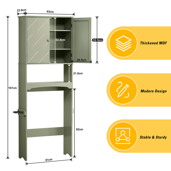 HLR® Space-Saving Over-The-Toilet Storage Cabinet with Doors & Adjustable Shelves – Fits Most Standard Toilets for Bathroom Organization