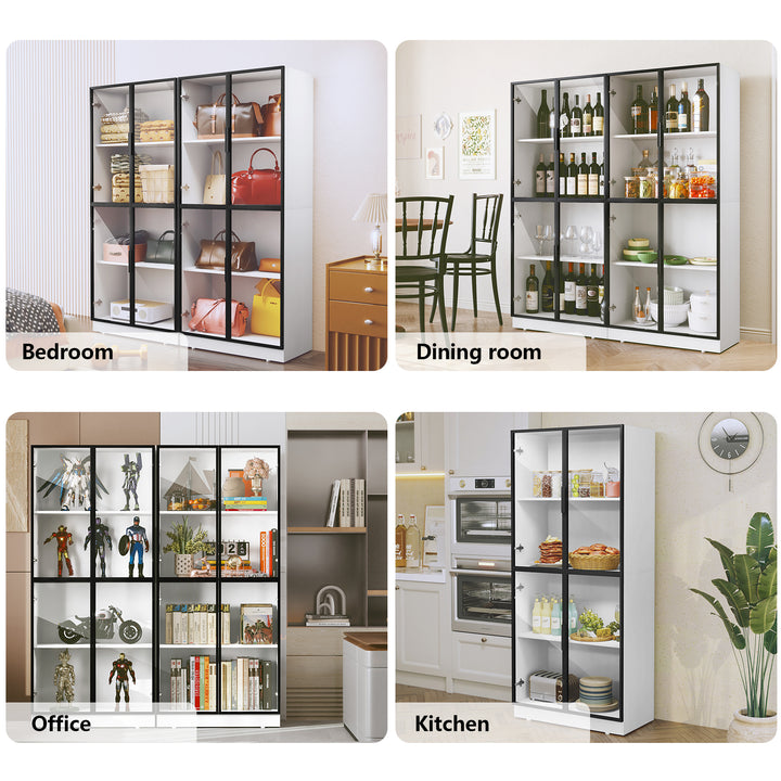 HLR® Modern Tall Glass-Door Curio Display Cabinet – 4-Tier Shelving for Collectibles – Stylish Showcase for Living Room & Home Office