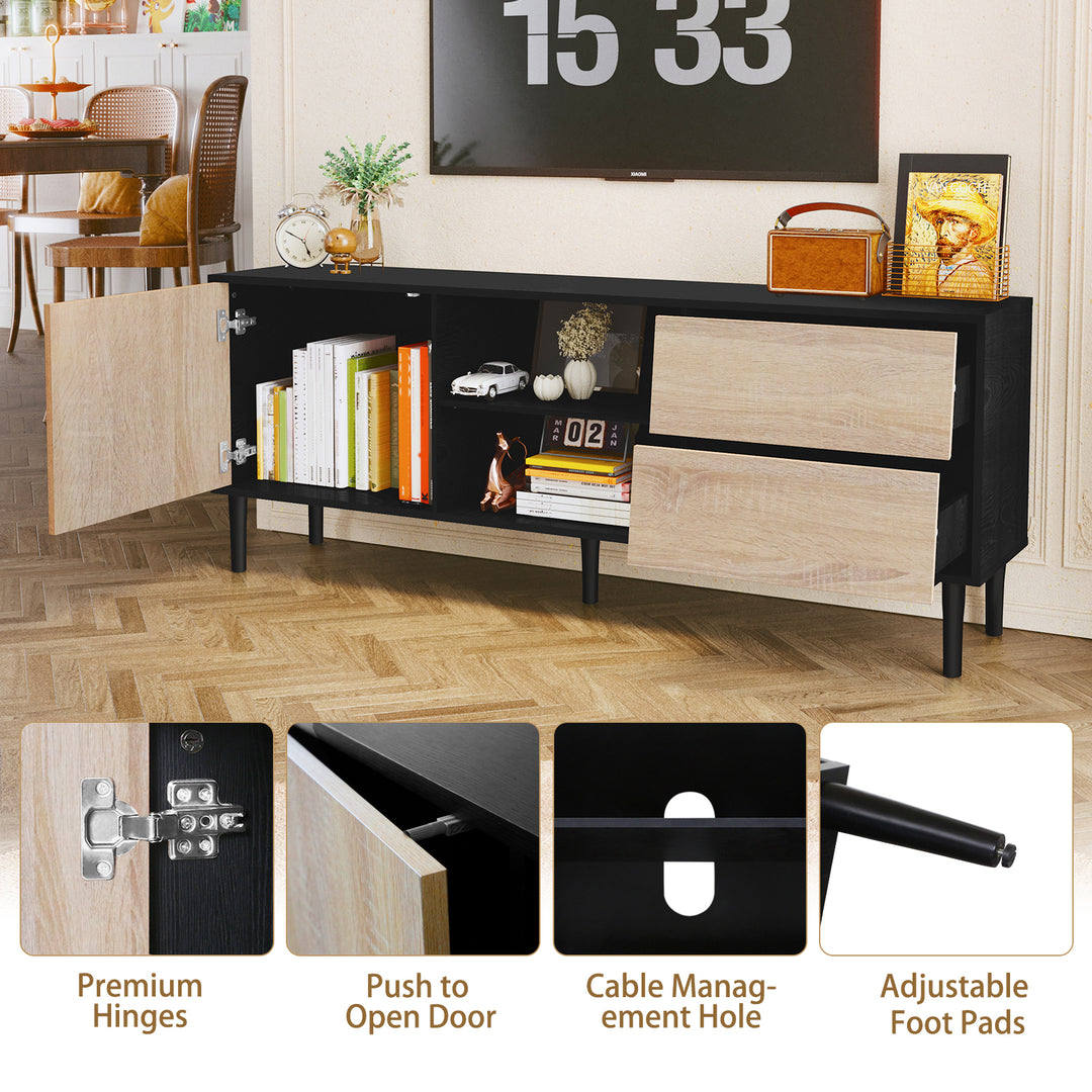 HLR® 75" Mid Century Modern TV Stand – Storage Console with Drawers – Entertainment Center for Living Room