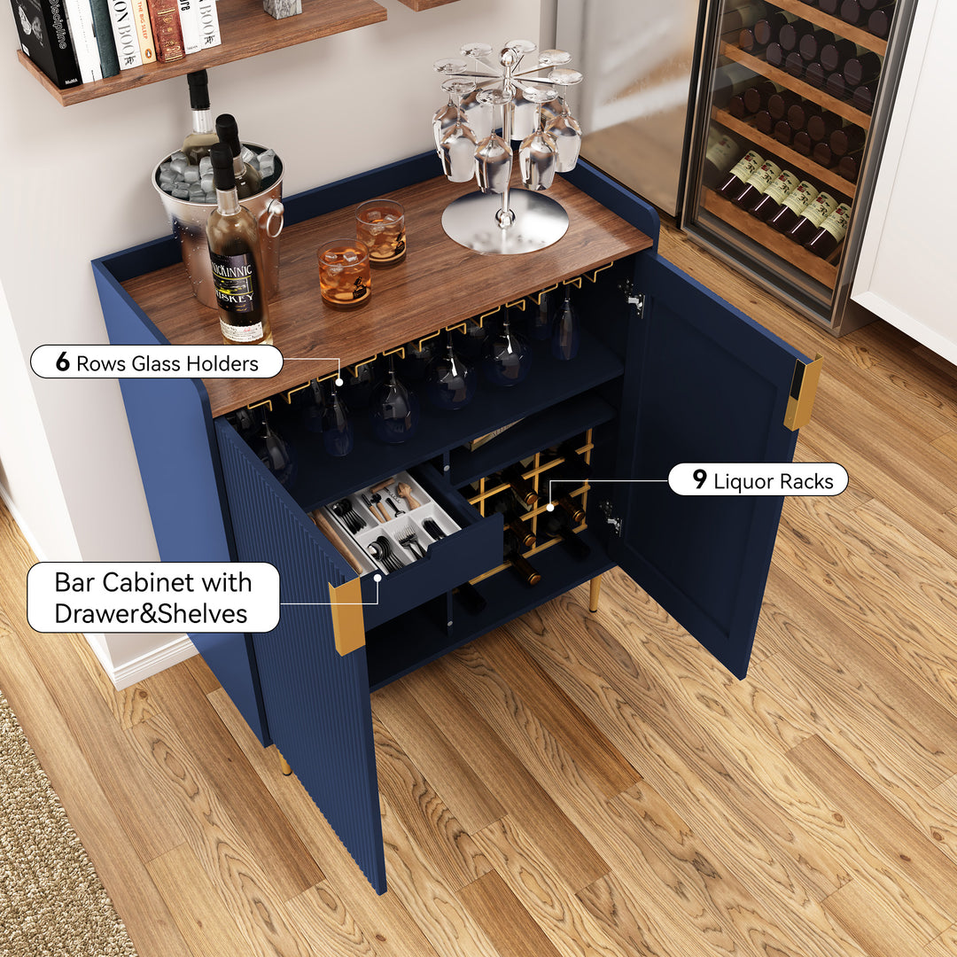 HLR® Coffee Bar Cabinet with Wine Racks – Fluted Texture Liquor Cabinet Modern Sideboard Buffet for Kitchen, Dining & Living Room