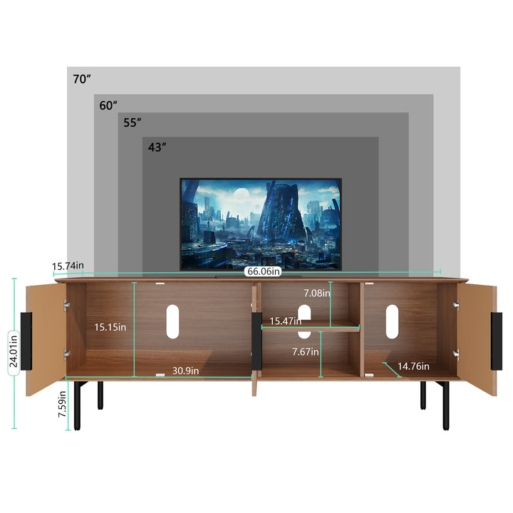 HLR® Mid Century Modern Fluted 66" TV Stand with Storage – Fits TVs up to 75" – Wooden Entertainment Center for Living Room & Family Room