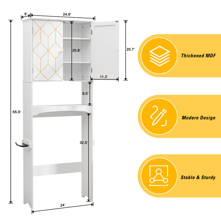 HLR® Space-Saving Over-The-Toilet Storage Cabinet with Doors & Adjustable Shelves – Fits Most Standard Toilets for Bathroom Organization