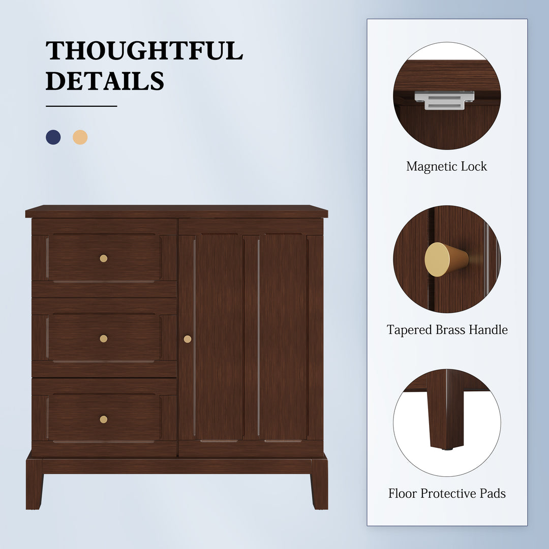 HLR® Wooden Accent Sideboard Cabinet – 3-Drawer Storage, Door & Shelves – Stylish Organization for Living Room & Entryway