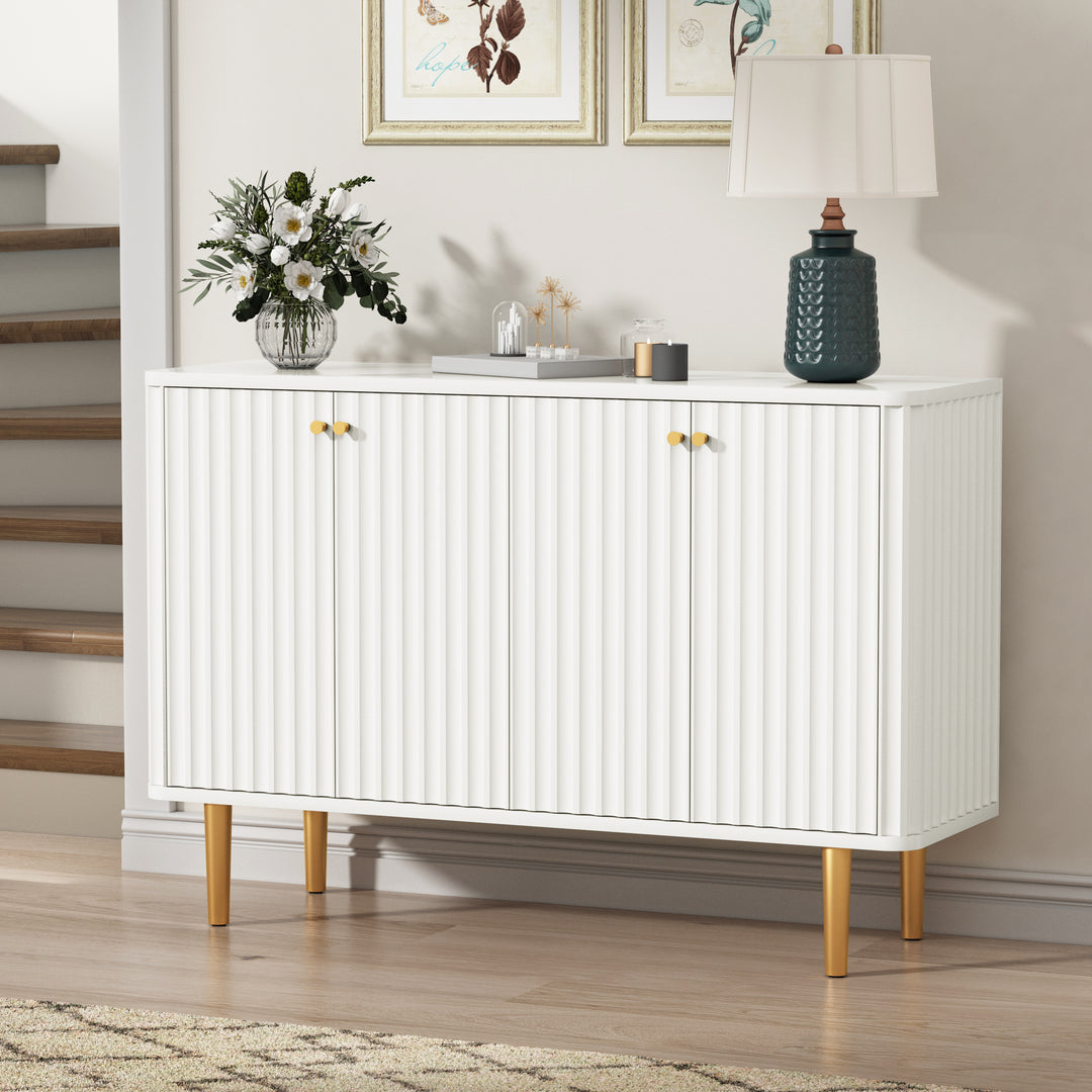 HLR® 48" Modern Sideboard Buffet with 4 Doors & Removable Shelves – Embossed Credenza Entryway Cabinet for Living & Dining Rooms