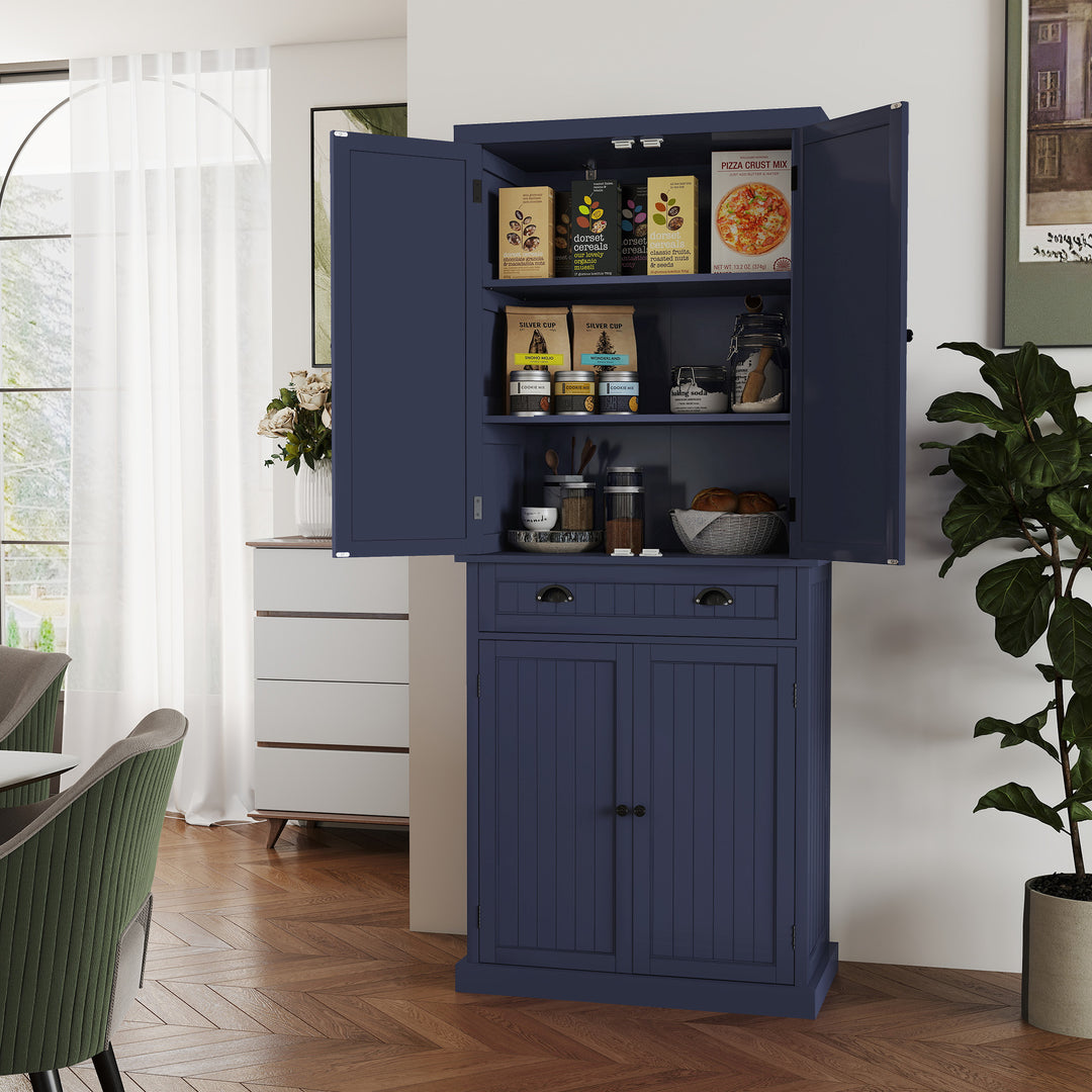 HLR® Classic White Freestanding Pantry Cabinet with Adjustable Shelves & Drawer – Versatile Storage for Kitchen, Bathroom & Hallway