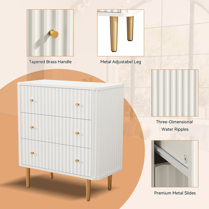 HLR® White Modern Tall Wood Dresser 3-Drawer Storage Cabinet with Fluted Texture – Stylish Organizer for Bedroom, Closet, Living Room & Hallway