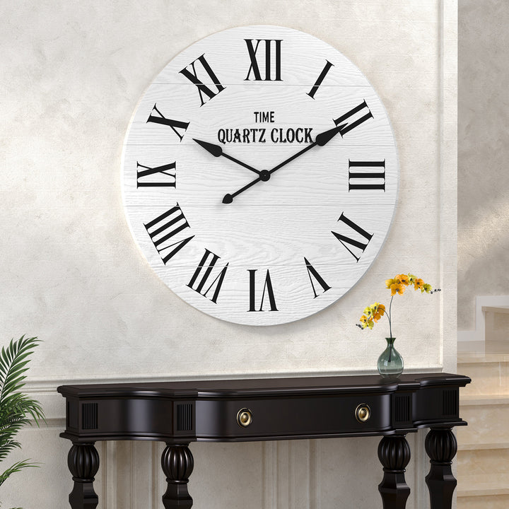 HLR® 35.5" Oversized Farmhouse Shiplap Wall Clock – Roman Numerals, Quiet Non-Ticking Decor for Living Room, Bedroom & More