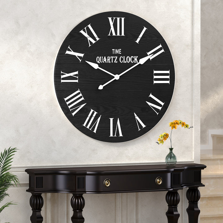 HLR® 35.5" Oversized Farmhouse Shiplap Wall Clock – Roman Numerals, Quiet Non-Ticking Decor for Living Room, Bedroom & More