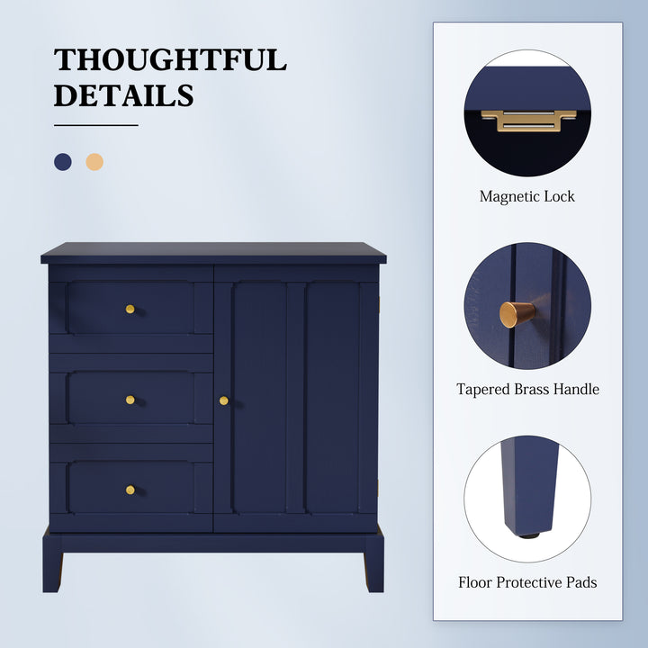 HLR® Wooden Accent Sideboard Cabinet – 3-Drawer Storage, Door & Shelves – Stylish Organization for Living Room & Entryway