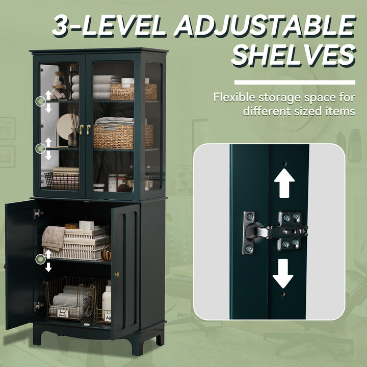 HLR® 72" Classical Freestanding Pantry Sideboard with Glass Doors – Adjustable Shelves Tall Storage Cabinet for Kitchen, Dining & Living Room