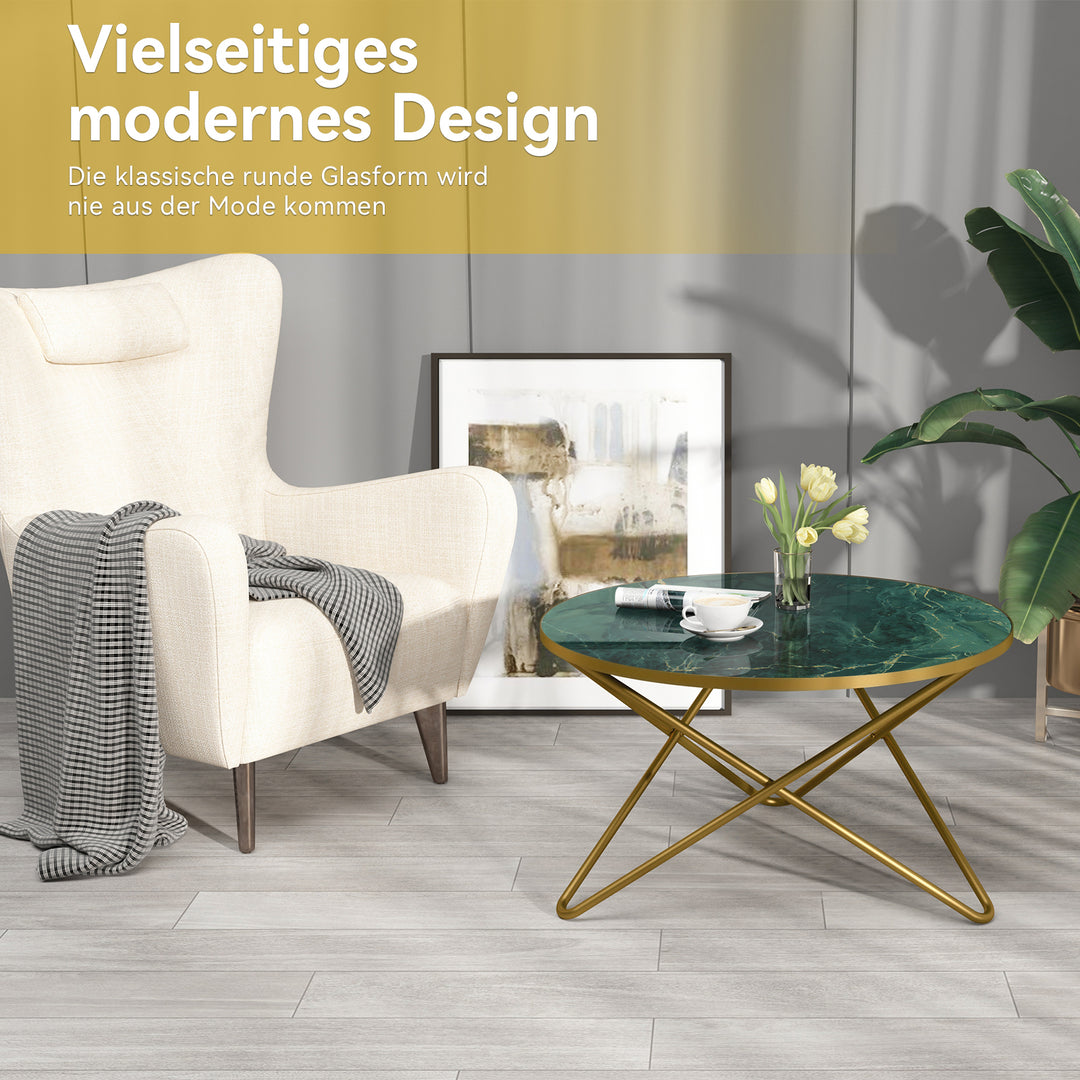 HLR® Modern Round Coffee Table – Sleek Green Faux Marble Top – Stylish Centerpiece for Living Room & Office