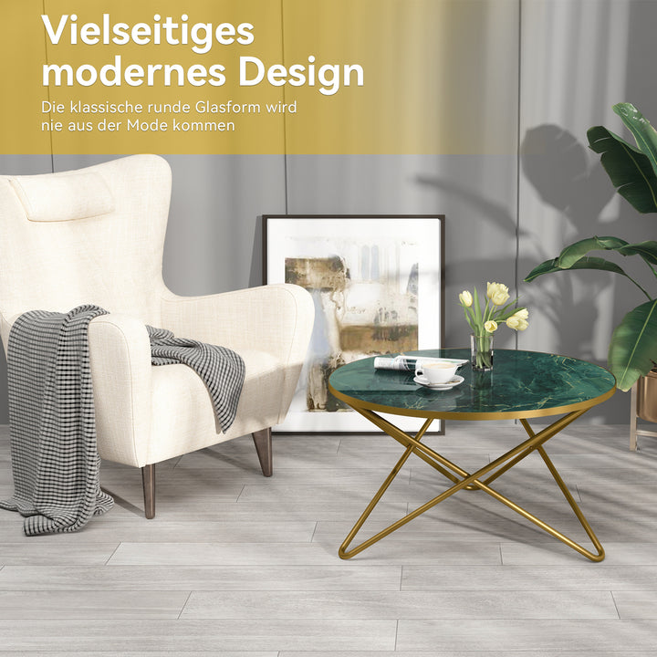 HLR® Modern Round Coffee Table – Sleek Green Faux Marble Top – Stylish Centerpiece for Living Room & Office