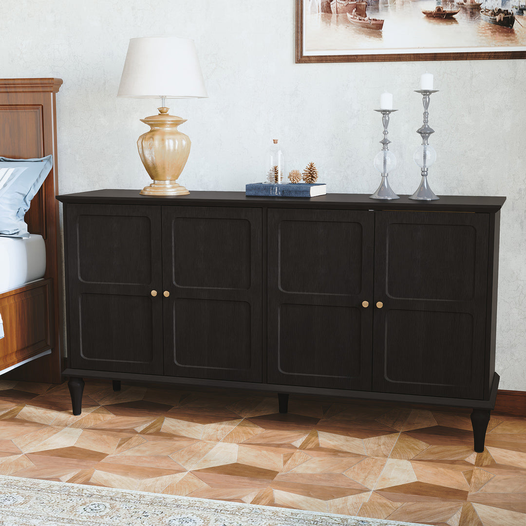 HLR® Mid Century 58'' Wooden Sideboard Buffet Cabinet – 4-Door Storage for Living, Dining & Bedroom