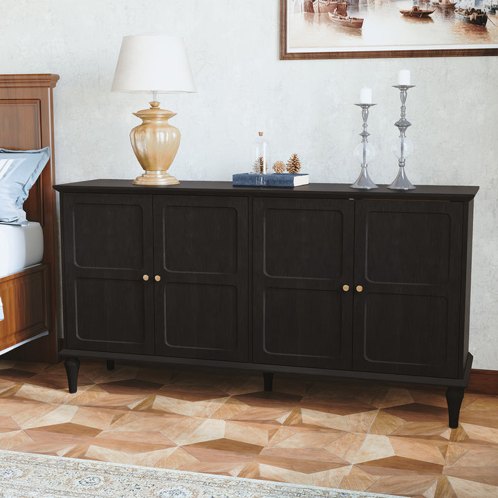 HLR® Mid Century 58'' Wooden Sideboard Buffet Cabinet – 4-Door Storage for Living, Dining & Bedroom