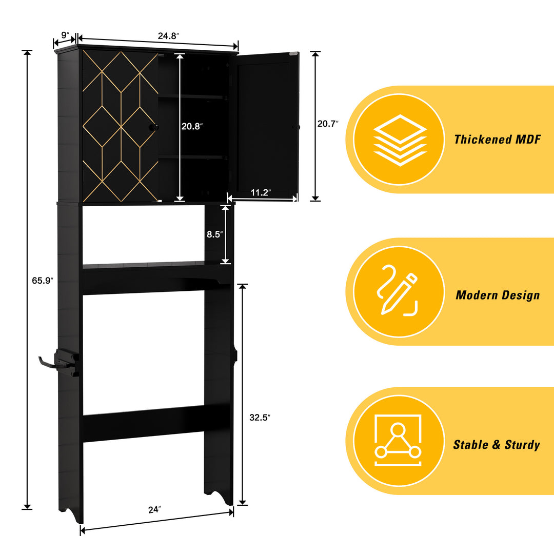HLR® Space-Saving Over-The-Toilet Storage Cabinet with Doors & Adjustable Shelves – Fits Most Standard Toilets for Bathroom Organization