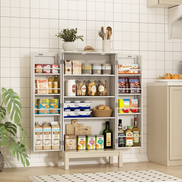 HLR® 45" Kitchen Pantry Cabinet with Gold Trim – Storage Cabinet for Kitchen & Dining Room
